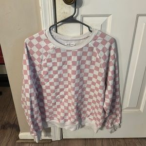 PINK AND WHITE CHECKERED CREW NECK